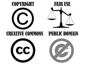 Copyright and fair use concept showing creative commons symbols and legal text